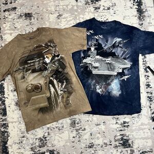 The Mountain Tshirt Lot Military Pug Face Aircraft Carrier Tie Dye Short Sleeve